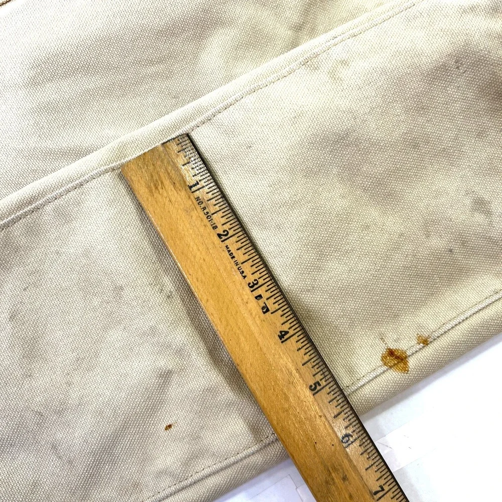 Old Navy Beige Canvas Messenger Bag Camo Lining Leather Tabs Distressed Adjustbl